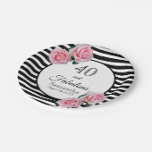 40素晴らしい誕生日ブラックストライプ花模様 ペーパープレート (アングル)