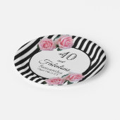 40素晴らしい誕生日ブラックストライプ花模様 ペーパープレート (アングル)