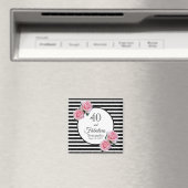 40素晴らしい誕生日ブラックストライプ花模様 マグネット (インサイチュ (食洗機))