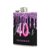 40素晴らしい誕生日ブラックパープルグリッタースクリプト フラスク (左)