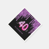 40素晴らしい誕生日ブラックパープルグリッタースパークル スタンダードカクテルナプキン (角)