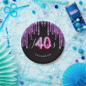 40素晴らしい誕生日ブラックパープルグリッタースパークル ペーパープレート (パーティー)