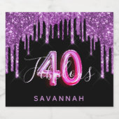 40素晴らしい誕生日ブラックパープルグリッター釉薬 スパークリングワインラベル (シングルラベル)