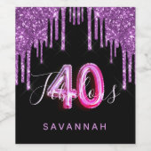 40素晴らしい誕生日ブラックパープルグリッター ワインラベル (シングルラベル)