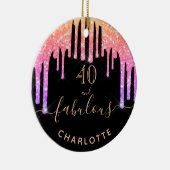 40素晴らしい誕生日ブラックピンクのグリッター名 セラミックオーナメント (右)