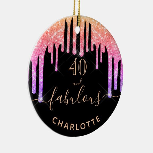 40素晴らしい誕生日ブラックピンクのグリッター名 セラミックオーナメント (右)