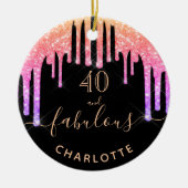 40素晴らしい誕生日ブラックピンクのグリッター名 セラミックオーナメント (正面)