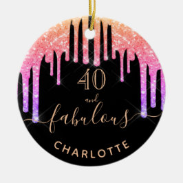 40素晴らしい誕生日ブラックピンクのグリッター名 セラミックオーナメント
