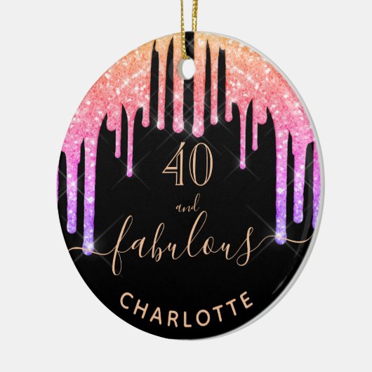 40素晴らしい誕生日ブラックピンクのグリッター名 セラミックオーナメント (左)