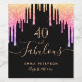 40素晴らしい誕生日ブラックピンクの金ゴールドグリッタードリップ ワインラベル (シングルラベル)