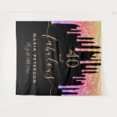 40素晴らしい誕生日ブラックピンクの金ゴールド滴 タペストリー (正面(横))