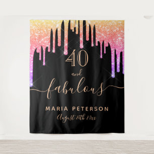 40素晴らしい誕生日ブラックピンクの金ゴールド滴 タペストリー