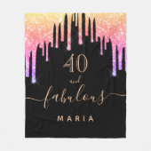 40素晴らしい誕生日ブラックピンクの金ゴールド滴 フリースブランケット (正面)