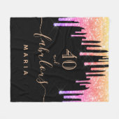 40素晴らしい誕生日ブラックピンクの金ゴールド滴 フリースブランケット (正面(横))