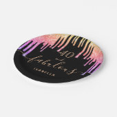 40素晴らしい誕生日ブラックピンク金ゴールドグリッター ペーパープレート (アングル)