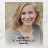 40素晴らしい誕生日ブラックモダンスクリプト写真 ワインラベル (シングルラベル)