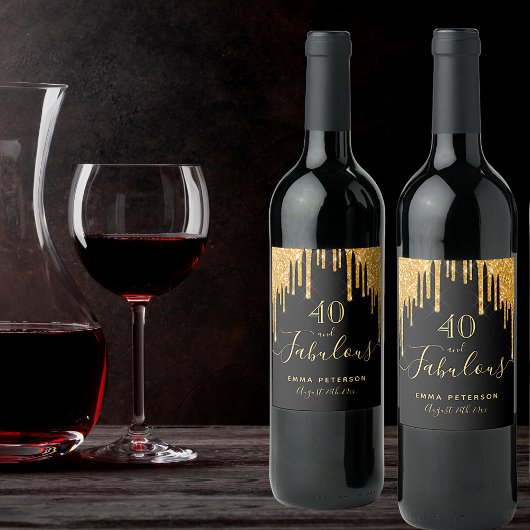 40素晴らしい誕生日ブラック金ゴールドグリッタースパークル ワインラベル