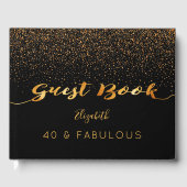 40素晴らしい誕生日ブラック金ゴールド紙吹雪 ゲストブック (正面)