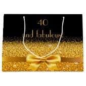 40素晴らしい黒い金ゴールド弓の誕生日 ラージペーパーバッグ (正面)