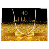 40素晴らしい黒い金ゴールド弓の誕生日 ラージペーパーバッグ (裏面)