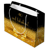 40素晴らしい黒い金ゴールド弓の誕生日 ラージペーパーバッグ (裏面アングル)