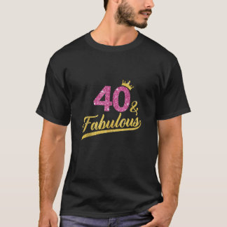 40素晴らしい40th誕生日パーティークラウンピンク金ゴールドBi Tシャツ