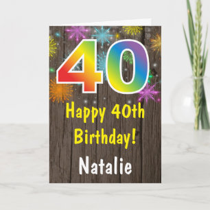 40素朴歳の誕生日にカラフル虹の花火 カード