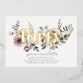 40花模様- 40歳の誕生日 – 金ゴールド 箔招待状 (正面)