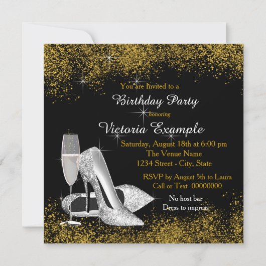 40誕生日パーティーシルバー金ゴールドへのステップイン 招待状 (裏面)