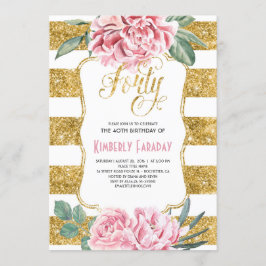 40誕生日パーティー – フローラ金ゴールド- Glam 招待状