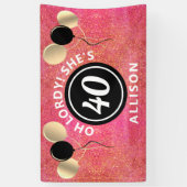 40誕生日ピンクグリッター風船 横断幕 (縦)