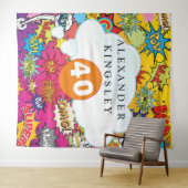 40誕生日漫画ポップ・アートのアートスピーチバブルレトロ タペストリー (インサイチュ(横))