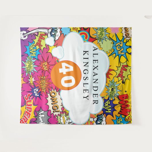 40誕生日漫画ポップ・アートのアートスピーチバブルレトロ タペストリー (正面(横))