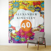 40誕生日漫画ポップ・アートのアートスピーチバブルレトロ タペストリー (インサイチュ)