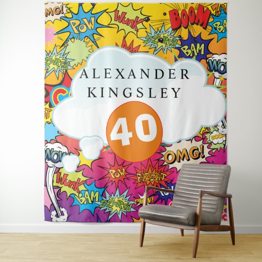 40誕生日漫画ポップ・アートのアートスピーチバブルレトロ タペストリー (インサイチュ)