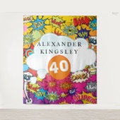 40誕生日漫画ポップ・アートのアートスピーチバブルレトロ タペストリー (正面)