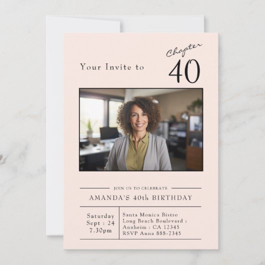 40赤面ピンク40歳の誕生日パーティー写真 招待状 (正面)