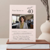 40赤面ピンク40歳の誕生日パーティー写真 招待状