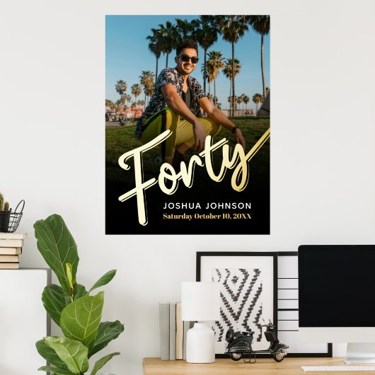 40金ゴールド黒写真40歳の誕生日 ポスター (ホームオフィス)