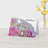 4008 – ホワイト&ピンクローズ誕生日カード カード (黄色い花)