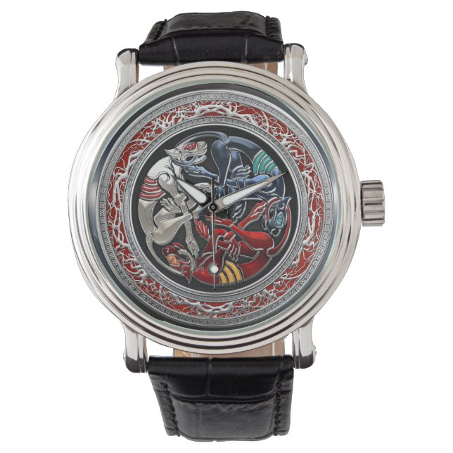 [400]ケルトの宝物 – 銀の3匹の犬 腕時計 (正面)