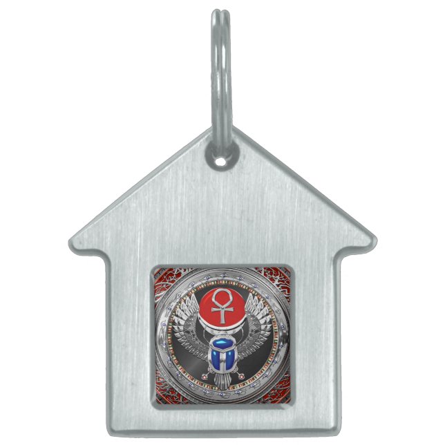 [400]聖銀エジプト翼スカラブ&アンク ペットネームタグ (正面)