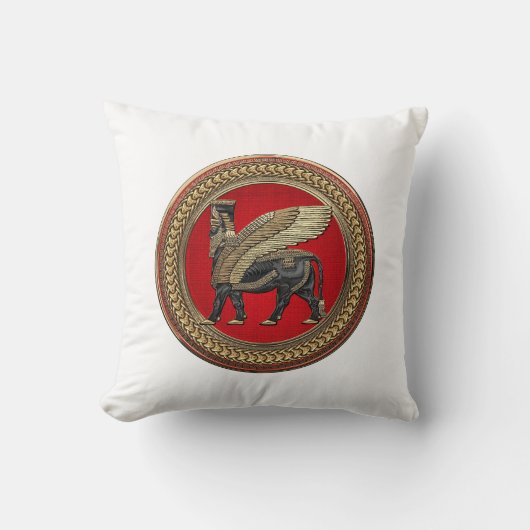 [400] Assyrian Winged Bull: Gold and Black Lamassu クッション (正面)
