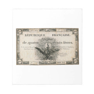 400 Livresフランスの革命譲渡銀行券 ノートパッド