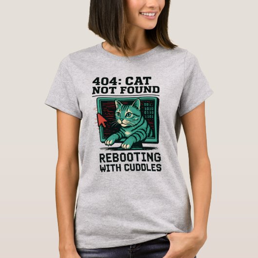 404エラー ネコが見つかりません 再起動する抱っこ テックキャット Tシャツ (正面)
