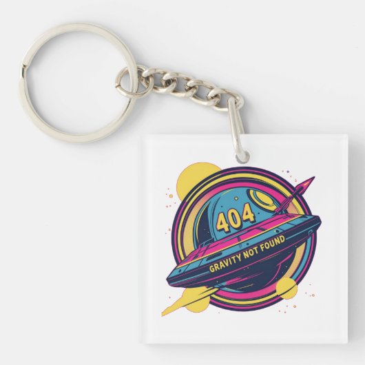 404 Gravity Not Found -レトロ宇宙ポップ・アートのアート キーホルダー (正面)