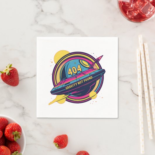 404 Gravity Not Found -レトロ宇宙ポップ・アートのアート スタンダードカクテルナプキン (インサイチュ)