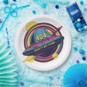 404 Gravity Not Found -レトロ宇宙ポップ・アートのアート ペーパープレート (パーティー)