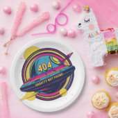 404 Gravity Not Found -レトロ宇宙ポップ・アートのアート ペーパープレート (パーティー)