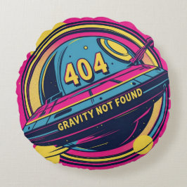 404 Gravity Not Found -レトロ宇宙ポップ・アートのアート ラウンドクッション